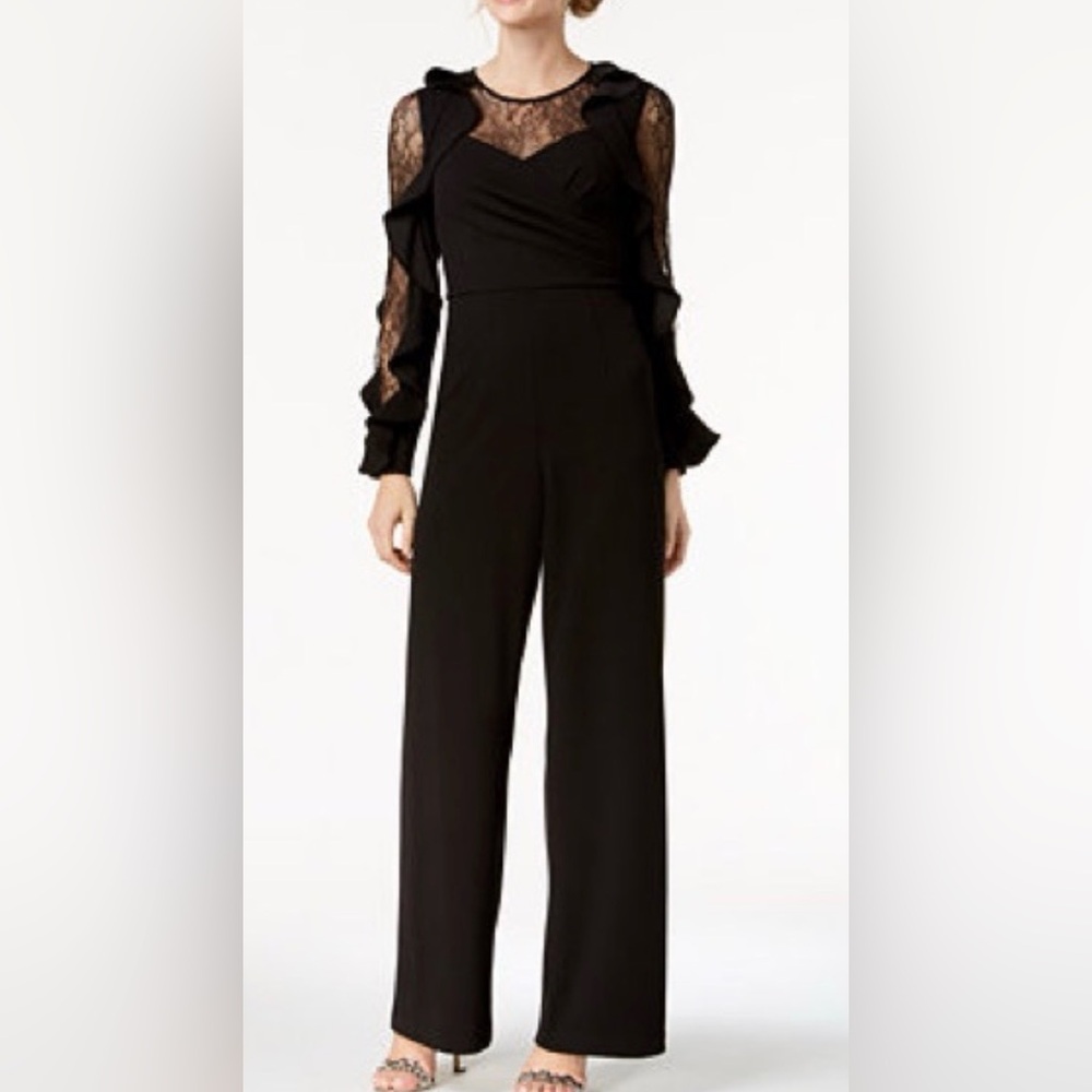 Adrianna Papell Black Ruffle-Sleeve Jumpsuit (XL) 16